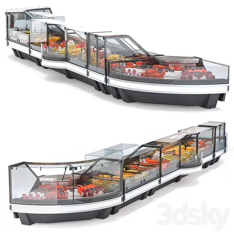 Set of showcases for grocery store 3D Model Free