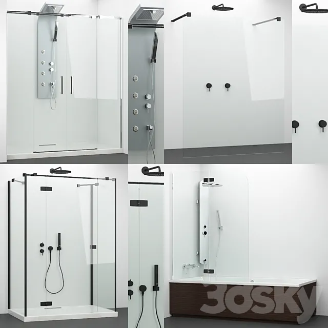 Set of shower cabins Radaway + Grohe 4 3D Model