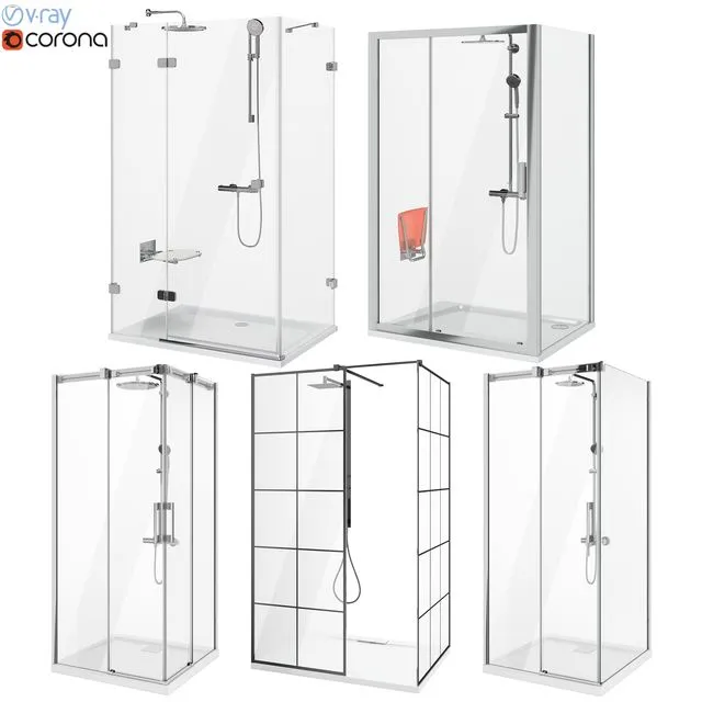 Set of shower cabins Ravak and Radaway set 89 3D Model