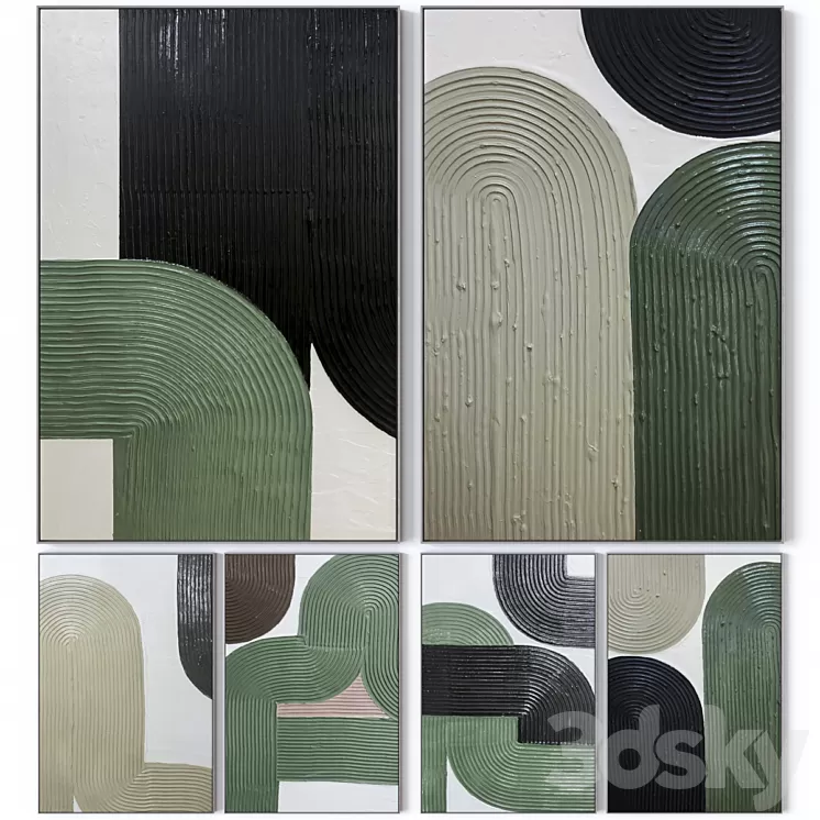 Set of six large wall paintings 2458 3D Model Free