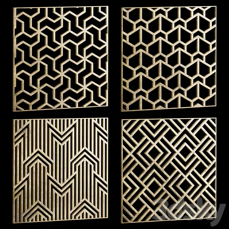 Set of square decorative panels 18 3D Model Free