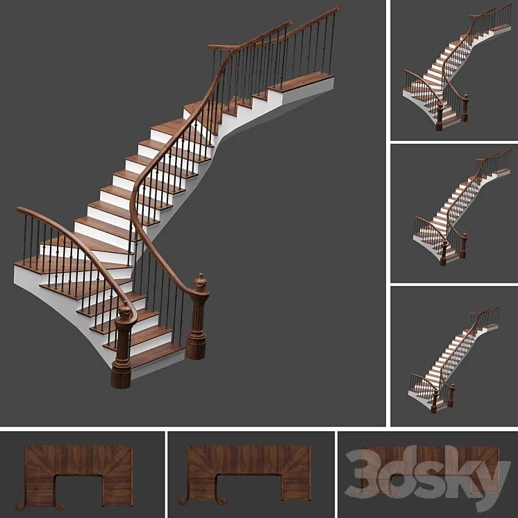 Set of stairs with 3 style 3D Model Free