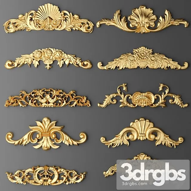 Set of Stucco Decor Stucco Luxury Gold Decor Carving Modeling Stucco Crown Cartouche Set Classic 2 3D Model Free