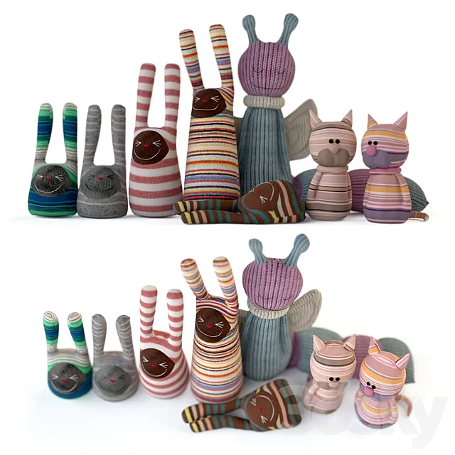 Set of textile toys from socks 3D Model