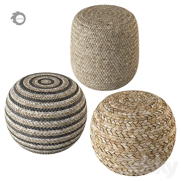 Set of three poufs 3D Model Free