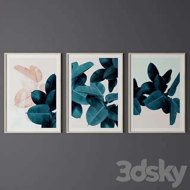 Set of Tropical Leaf Print 3D Model