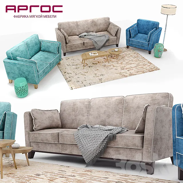 Set of upholstered furniture Bruno in three colors (MF "ARGOS") 3DModel