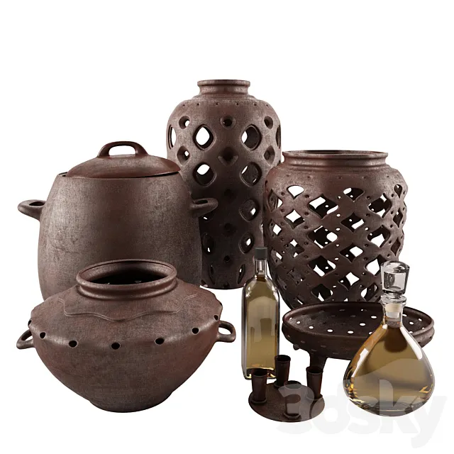 Set of Vase Clay 3D Model