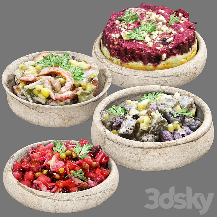 set of vegetable salads 3D Model Free