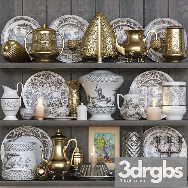 Set Of Vintage Dishes 12 Service 3D Model Free