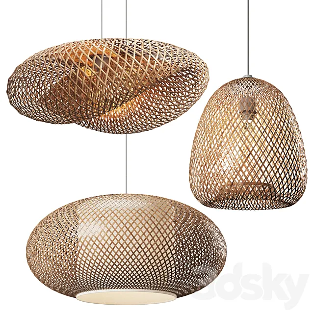 Set of Wicker lamps #4 3D Model