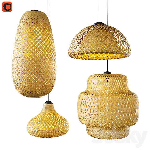 Set of wicker lamps made of bamboo 3D Model