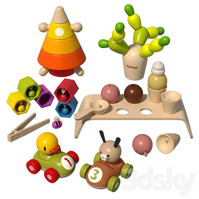Set of Wooden Educational Toys Plan Toys 3D Model