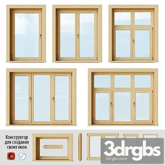 Set of wooden windows 2 + designer Free Download