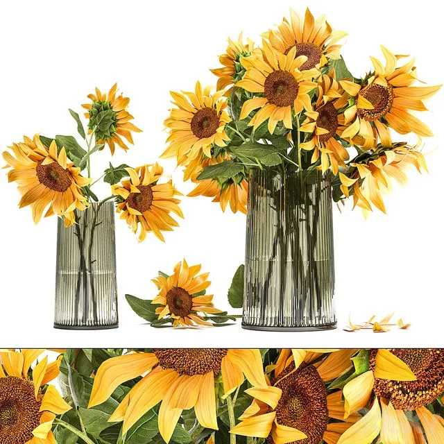 Set of yellow bouquets of flowers 119 3D Model