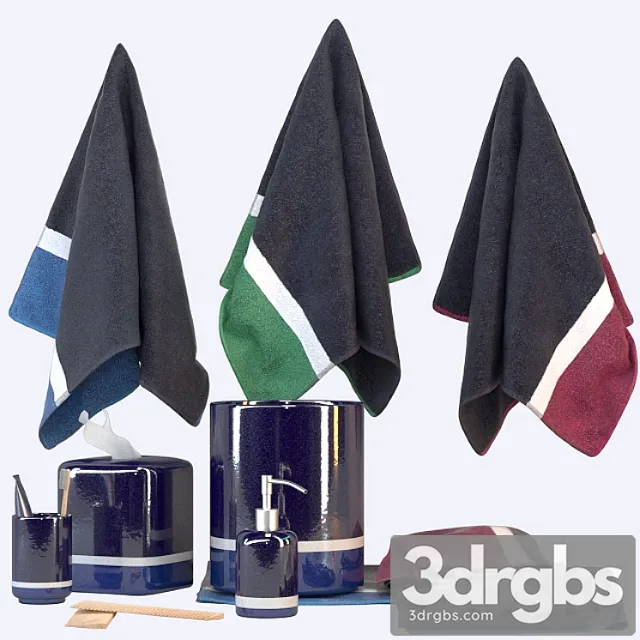 Set Pottery Barn Teen Color Block Bath Accessories Set 3 3D Model Free