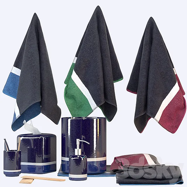 Set Pottery Barn Teen Color Block Bath Accessories Set 3D Model