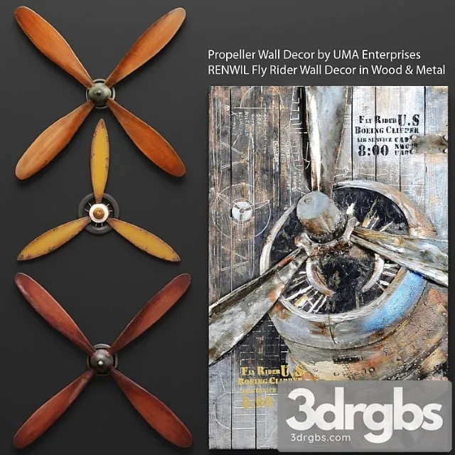 Set propellers from uma enterprises and the picture renwil propeller wall decor picture metal decorative for wall 3D Model Free