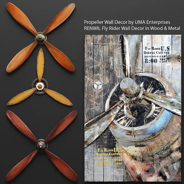 Set propellers from UMA Enterprises and the picture RENWIL. propeller. wall decor. picture. metal. decorative. for wall 3DModel