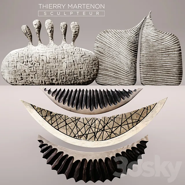 Set Sculpture Thierry Martenon figurine carving abstraction modern art art 3D Model