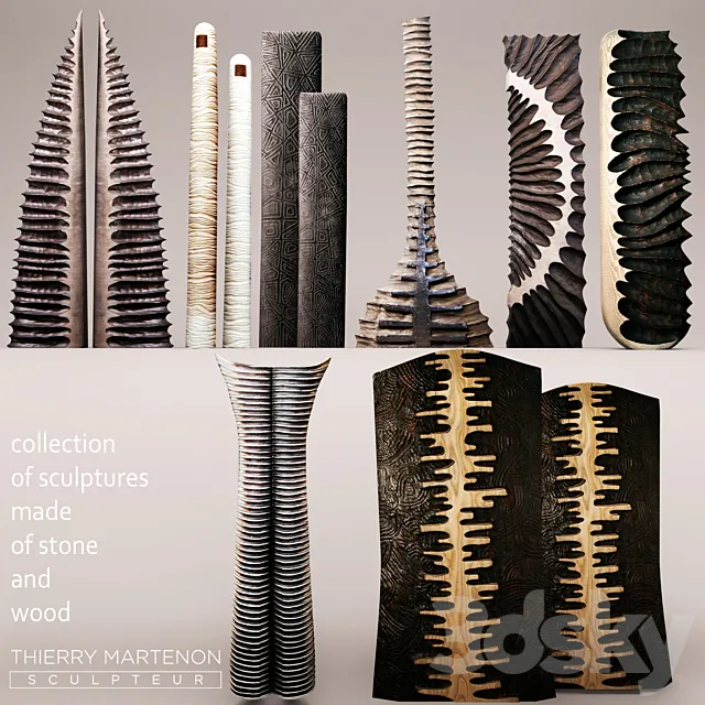 Set Sculpture Thierry Martenon figurine carving abstraction modern art art 3D Model