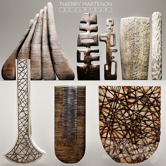 Set Sculpture Thierry Martenon figurine carving abstraction modern art art 3D Model