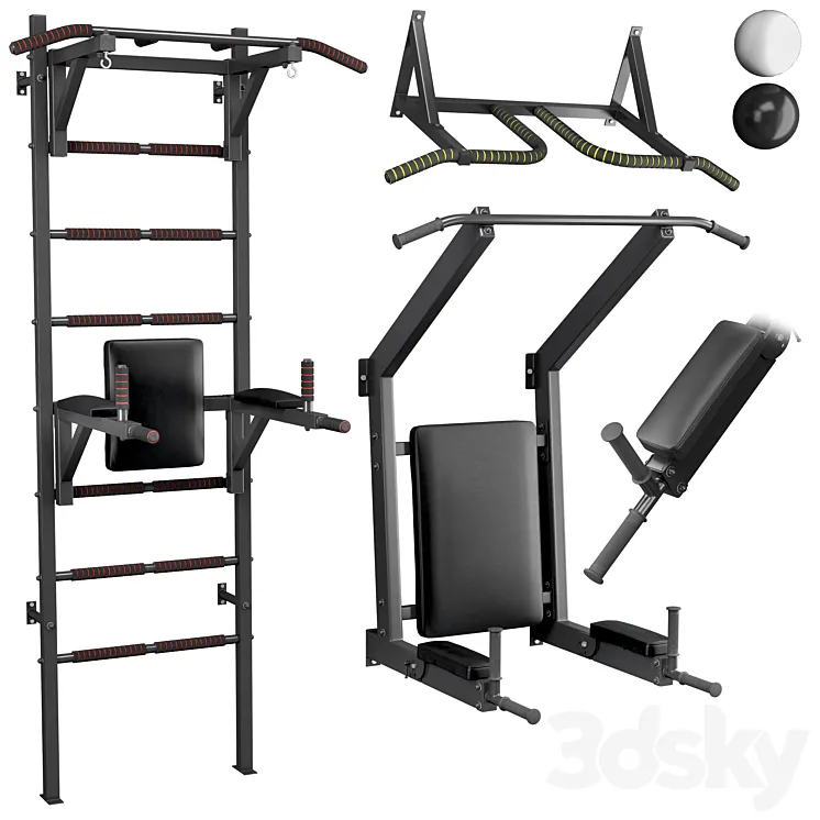 Set - Swedish wall horizontal bar-press folding bars and horizontal bar wall 3D Model Free