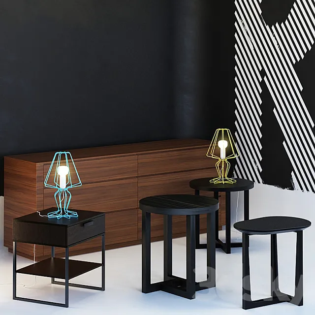 Set tables. chest of drawers and a lamp Free Download
