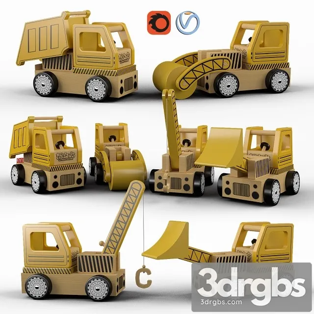 Set Toys Wooden Typewriters 3D Model Free