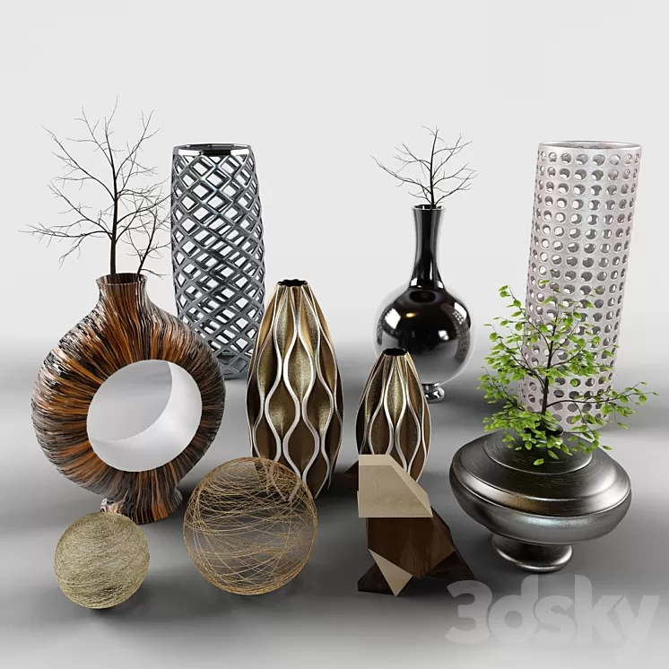 Set vases bird Cody sprigs 3D Model