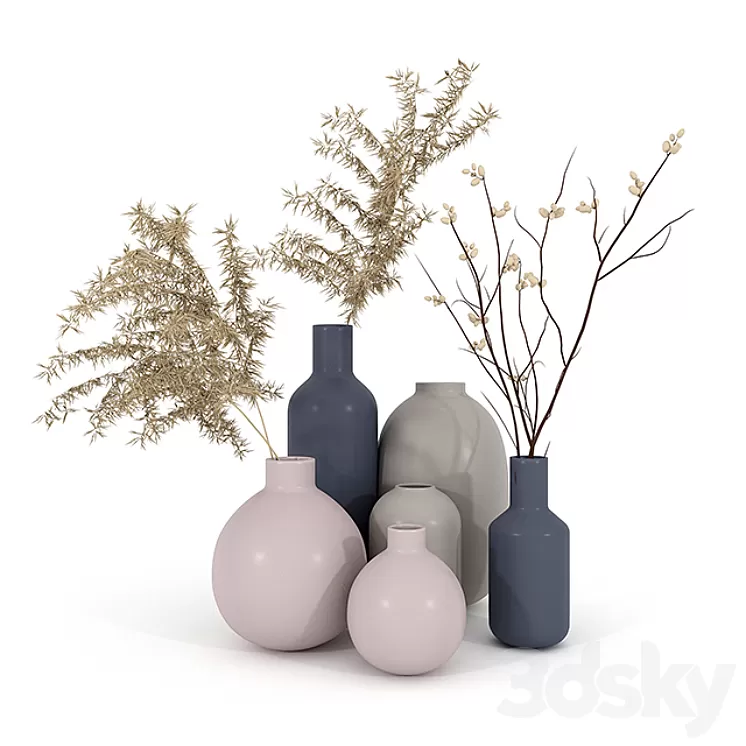 Set vaz h & m with dried flowers 3D Model