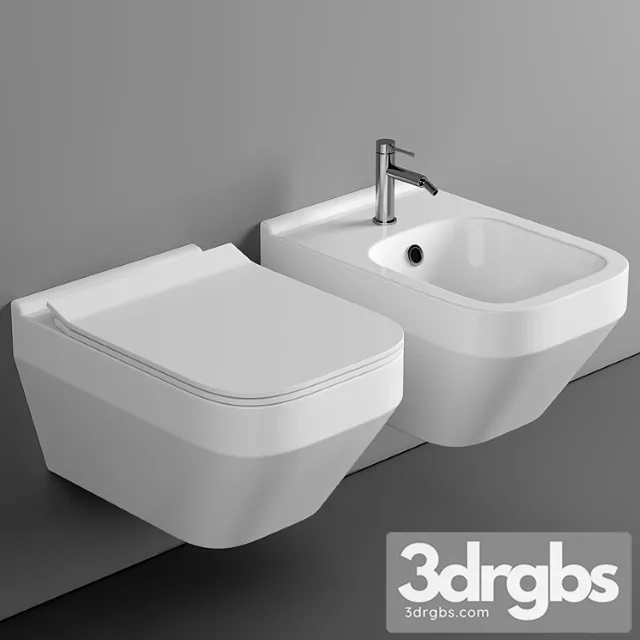 Set Wall Hung WCs Cersanit Crea Scuare Tslean On Dpl Eo Slim 3D Model Free