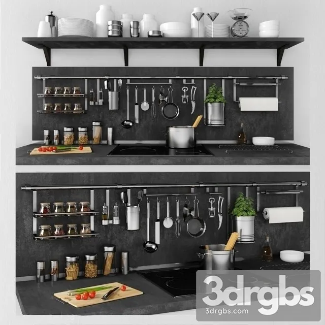 Set Wall Kitchen 3D Model Free