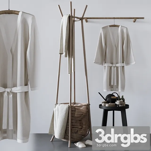 Set With Basket Bathrobe and Bathroom Accessories 3D Model Free