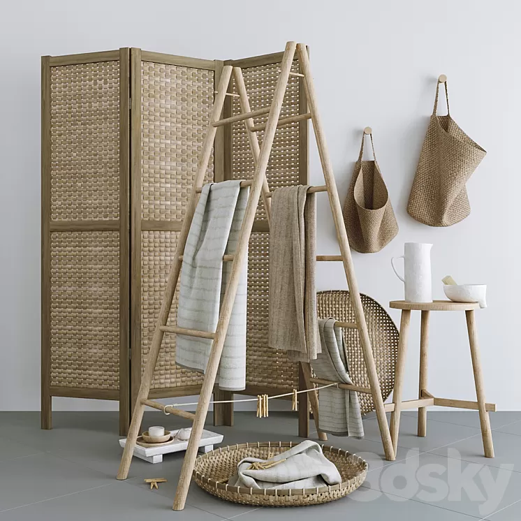 Set with Folding screen baskets and decorative stairs 3D Model Free