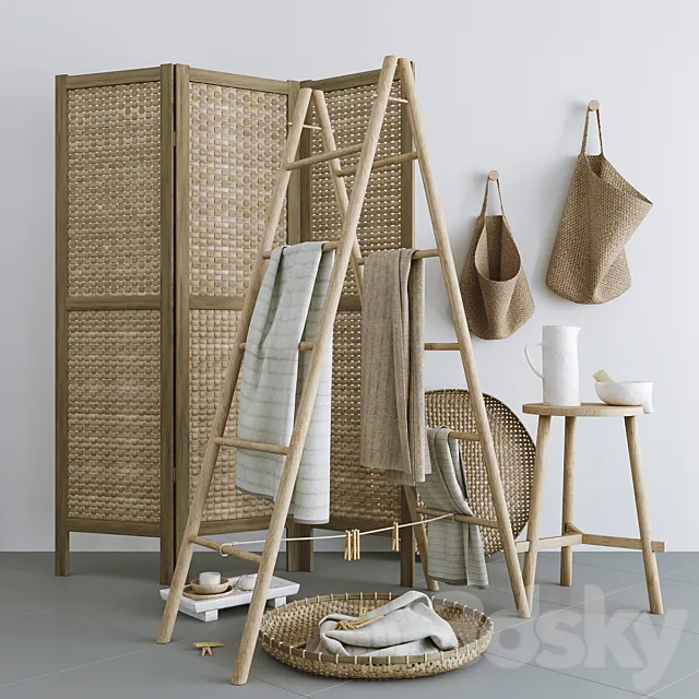 Set with Folding screen. baskets and decorative stairs 3DModel