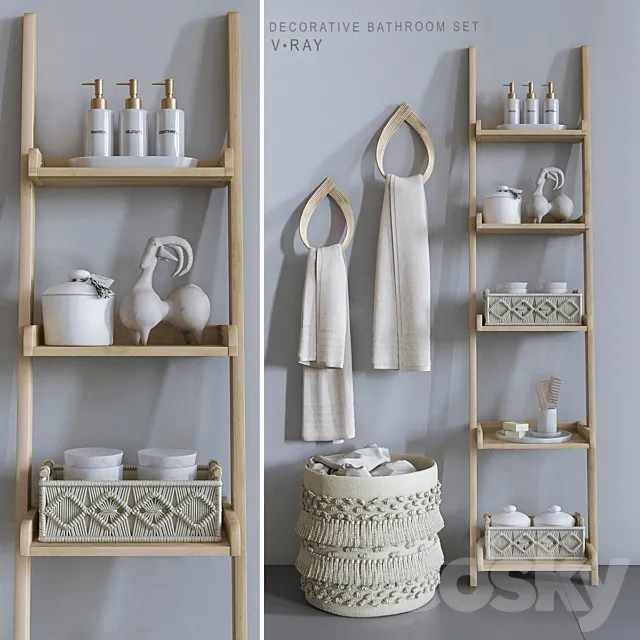 Set with Macrame baskets - Vray 3D Model