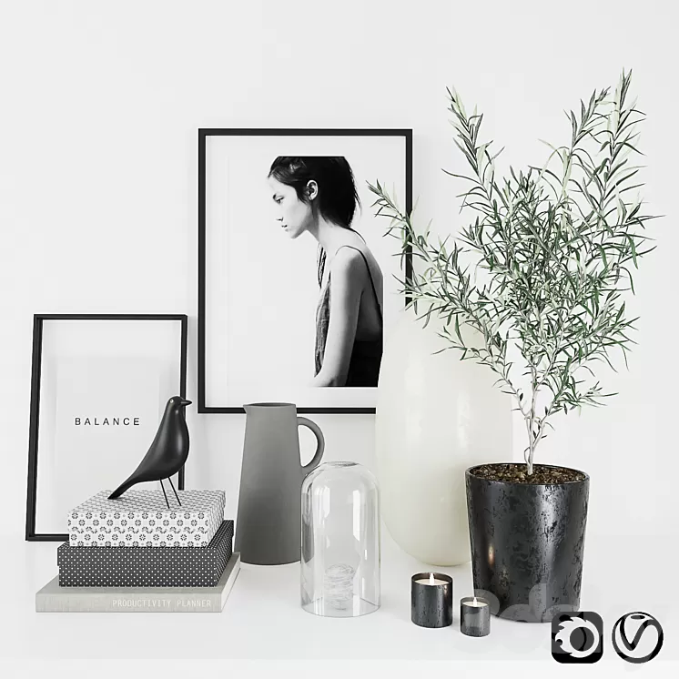 Set with olive tree 3D Model