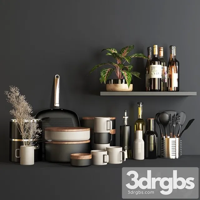 Set1133- kitchen black4 3D Model Free