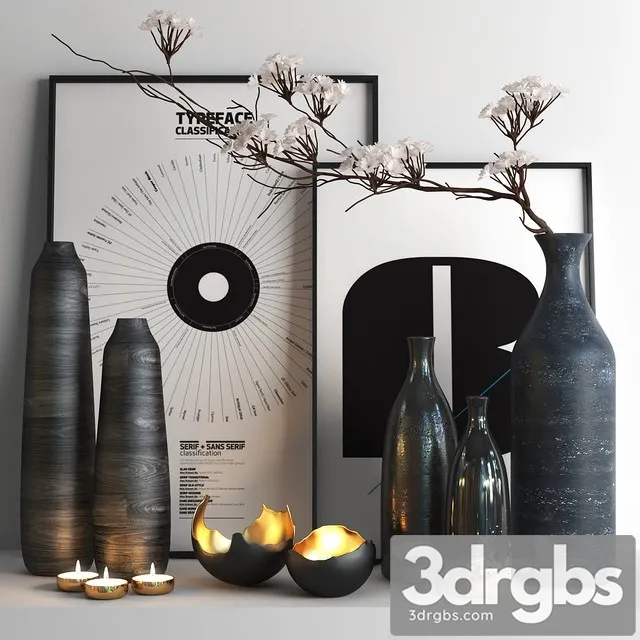 Set527 Black Vases 3D Model Download
