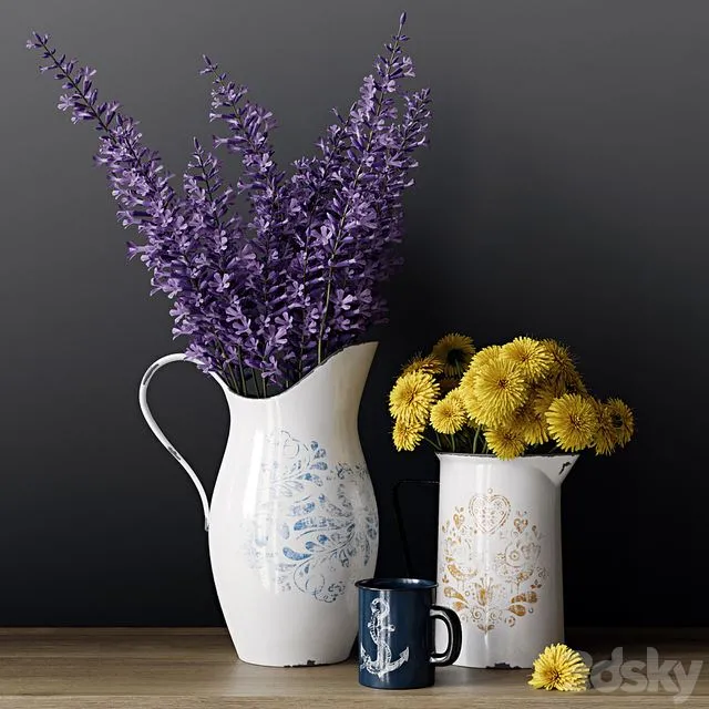 Set_002 vase flower 3D Model