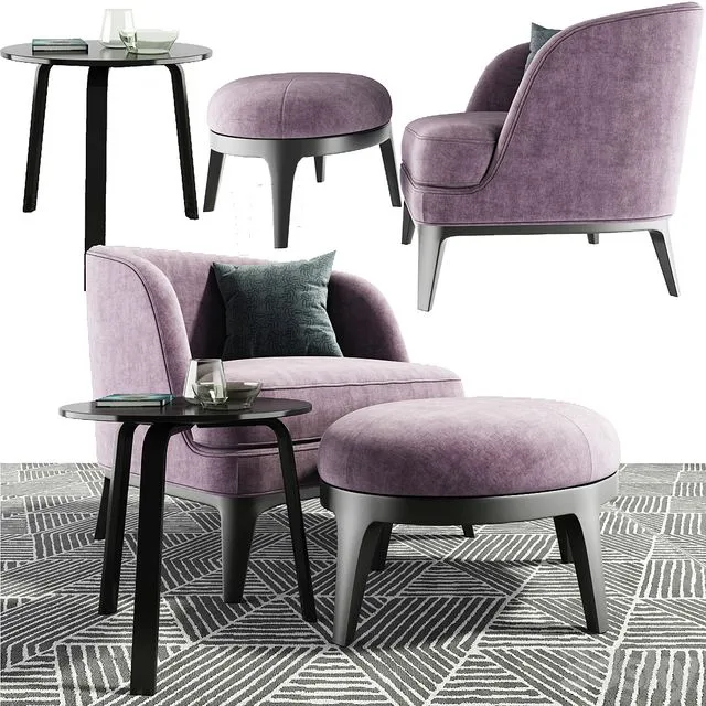 Seychelles Wood Trim Armchair Set 3D Model