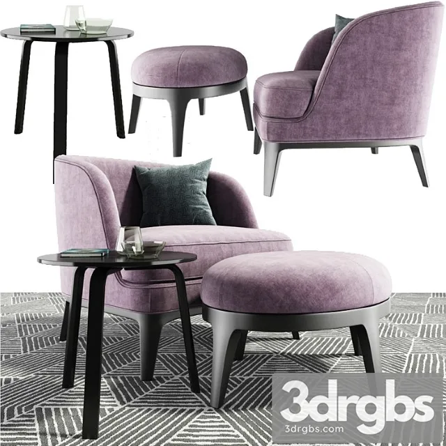 Seychelles wood trim armchair set 3D Model Free