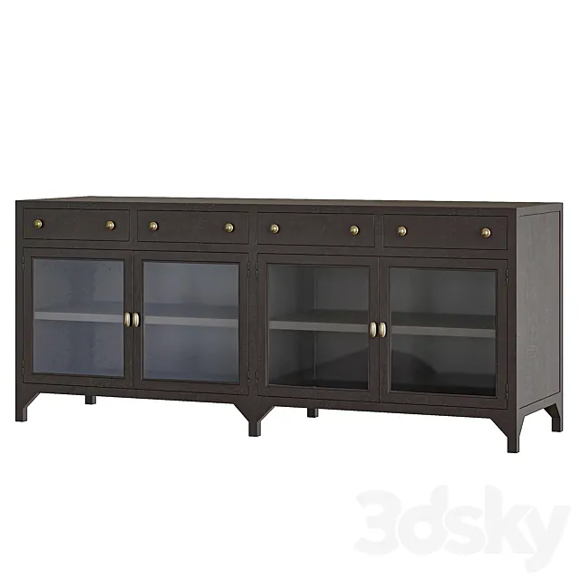 Shadow Box Industrial Black Metal Media Console 3D Model