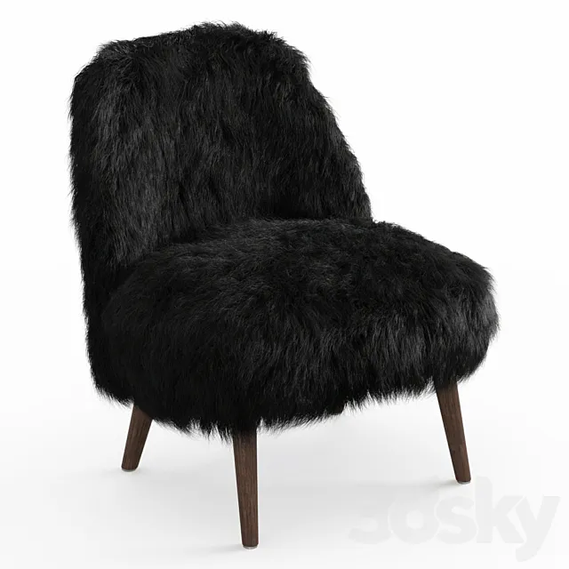 Sheepskin fur black armchair 3D Model