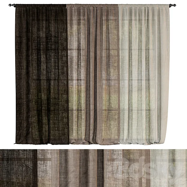 Sheer linen curtains 3D Model