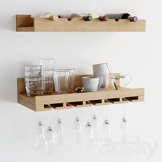 Shelf for wine and glasses 3D Model