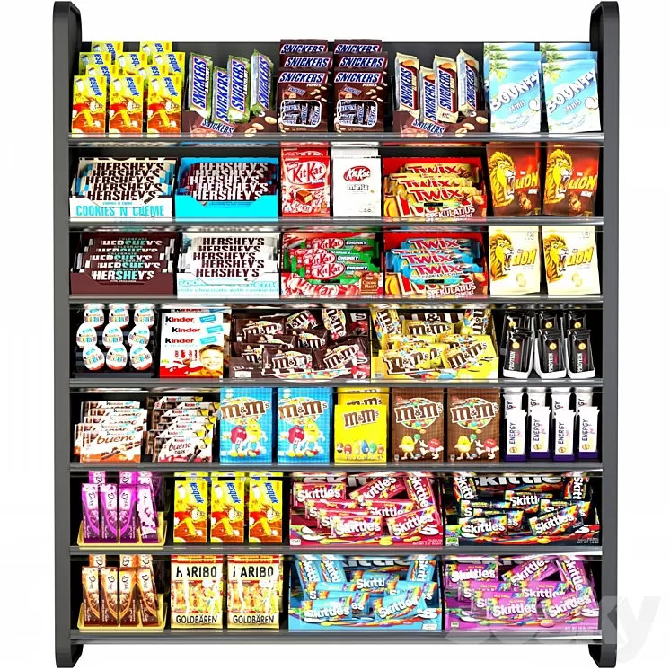 Shelf in the supermarket with sweets. Chocolate 3D Model