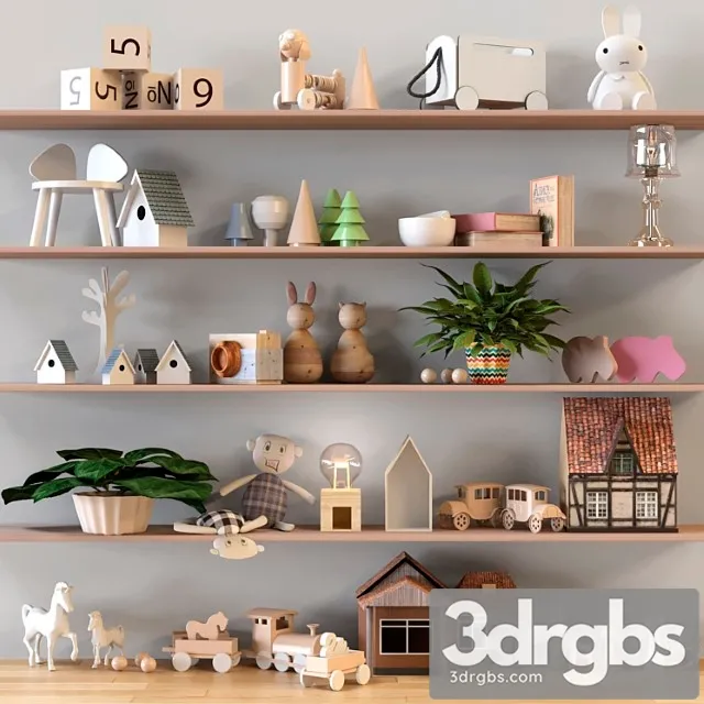 Shelf With A Set Of Childrens Toys Childrens Room 3D Model Free
