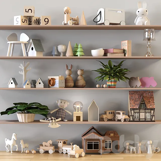 Shelf with a set of children's toys. Children's room 3D Model